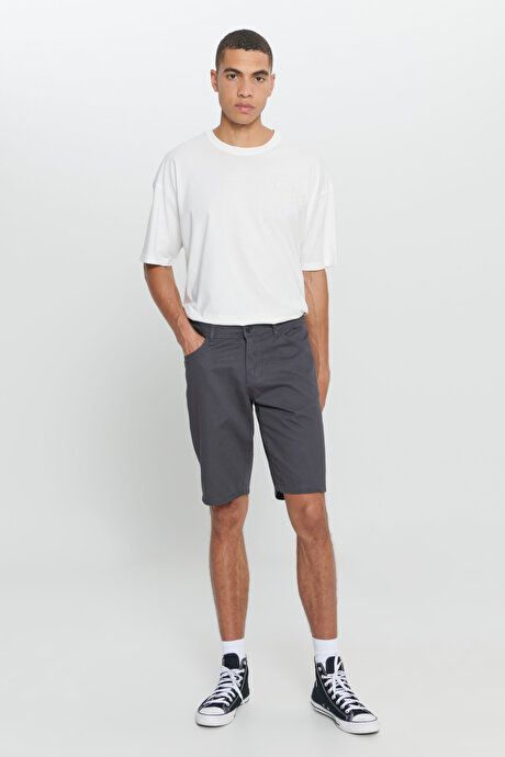 Slim Fit Narrow Cut Dobby 100% Cotton Casual Anthracite Chino Shorts 4A0222200007ATR