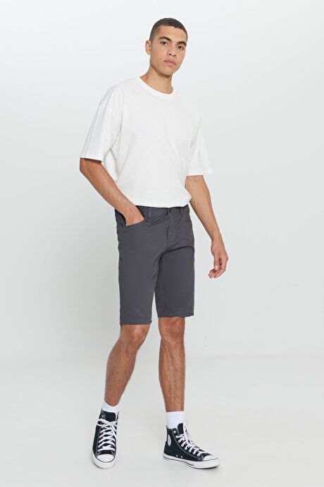 Slim Fit Narrow Cut Dobby 100% Cotton Casual Anthracite Chino Shorts 4A0222200007ATR