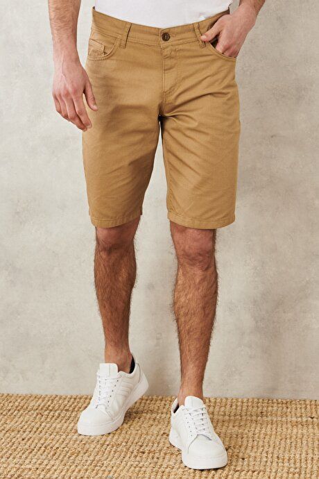 Slim Fit Narrow Cut Dobby 100% Cotton Casual Camel Chino Shorts 4A0222200007CML