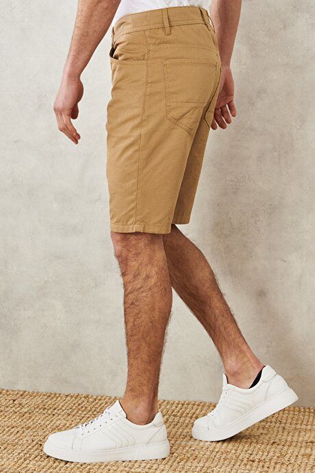 Slim Fit Narrow Cut Dobby 100% Cotton Casual Camel Chino Shorts 4A0222200007CML