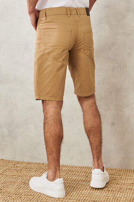 Slim Fit Narrow Cut Dobby 100% Cotton Casual Camel Chino Shorts 4A0222200007CML