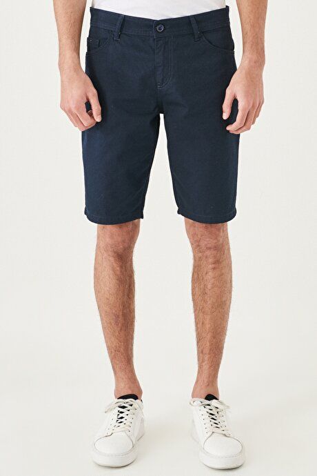 Slim Fit Narrow Cut Dobby 100% Cotton Casual Navy Blue Chino Shorts 4A0222200007LAC