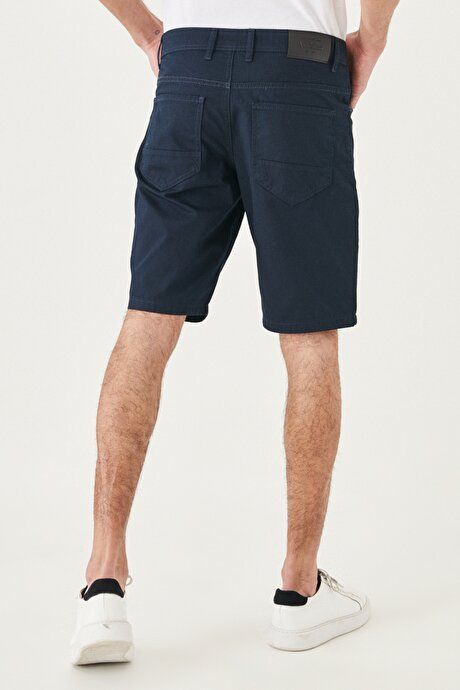 Slim Fit Narrow Cut Dobby 100% Cotton Casual Navy Blue Chino Shorts 4A0222200007LAC