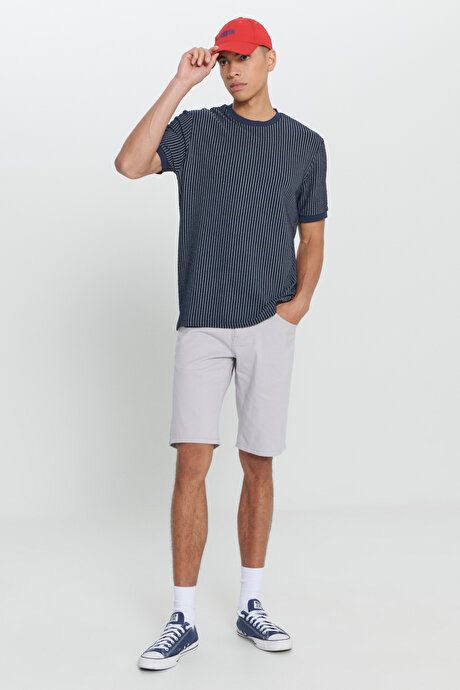 Slim Fit Narrow Cut Dobby 100% Cotton Casual Stone Chino Shorts 4A0222200007TAS