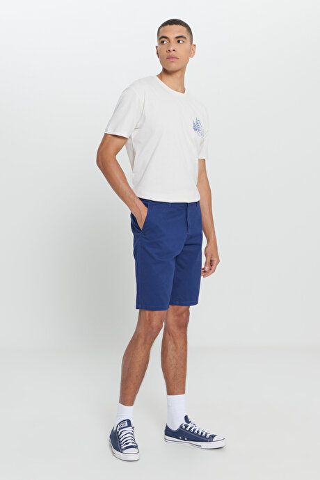 Slim Fit Narrow Cut Dobby 100% Cotton Casual Indigo Chino Shorts 4A0222200008IND