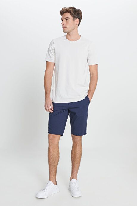 Slim Fit Slim Fit Side Pockets Dobby Navy Blue Shorts 4A0223200003LAC