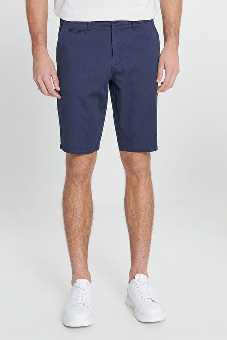 Slim Fit Slim Fit Side Pockets Dobby Navy Blue Shorts 4A0223200003LAC