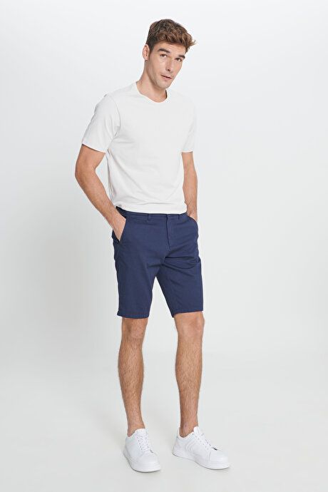 Slim Fit Slim Fit Side Pockets Dobby Navy Blue Shorts 4A0223200003LAC