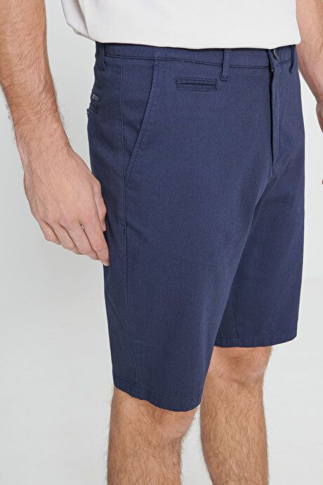 Slim Fit Slim Fit Side Pockets Dobby Navy Blue Shorts 4A0223200003LAC