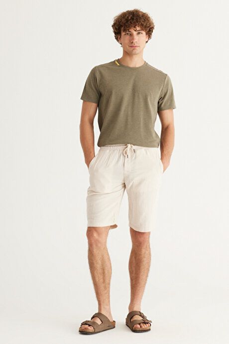 Slim Fit Slim Fit Side Pockets 100% Cotton Muslin Patterned Beige Shorts 4A0223200005BEJ