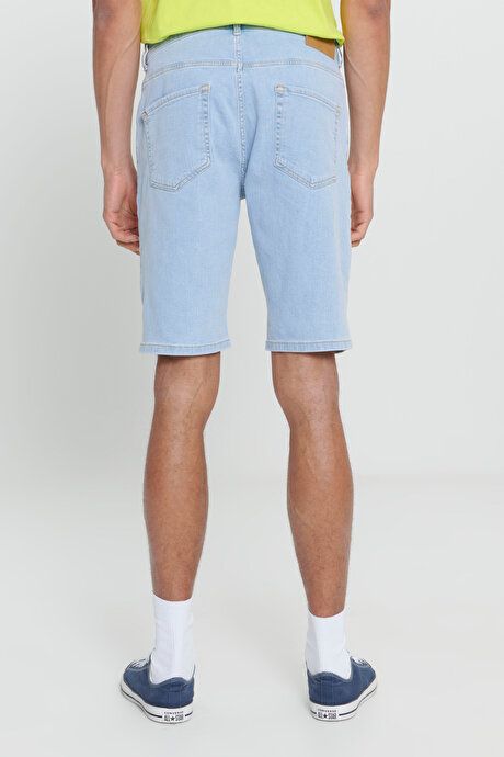 Slim Fit Slim Fit Cotton Stretch Light Blue Denim Shorts 4A0223200009amv