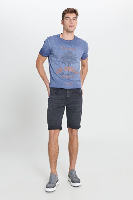 Slim Fit Slim Fit Cotton Stretch Anthracite Denim Shorts 4A0223200009ATR