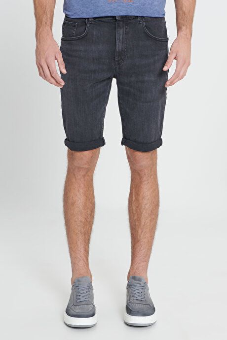 Slim Fit Slim Fit Cotton Stretch Anthracite Denim Shorts 4A0223200009ATR