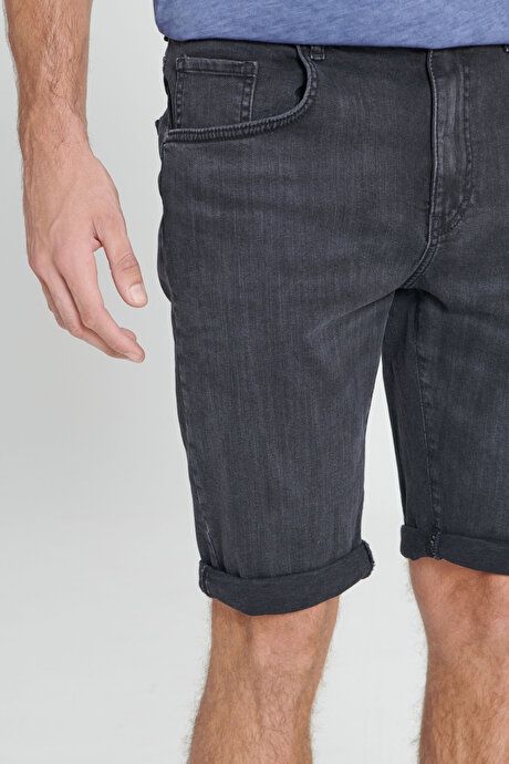 Slim Fit Slim Fit Cotton Stretch Anthracite Denim Shorts 4A0223200009ATR