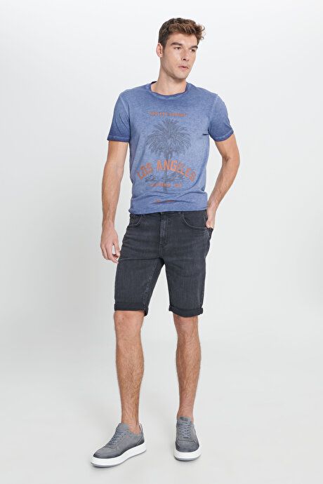 Slim Fit Slim Fit Cotton Stretch Anthracite Denim Shorts 4A0223200009ATR