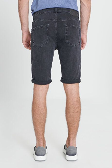 Slim Fit Slim Fit Cotton Stretch Anthracite Denim Shorts 4A0223200009ATR