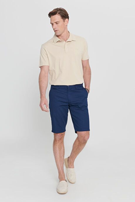 Slim Fit Slim Fit Cotton Side Pocket Dobby Navy Blue Shorts 4A0224200004LAC