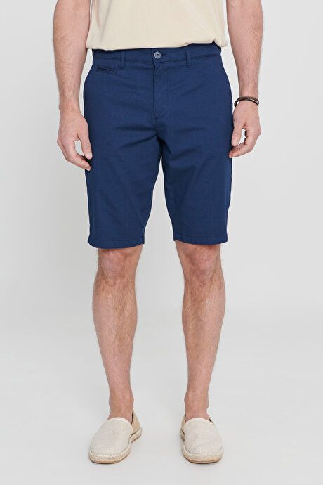 Slim Fit Slim Fit Cotton Side Pocket Dobby Navy Blue Shorts 4A0224200004LAC