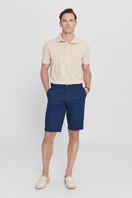 Slim Fit Slim Fit Cotton Side Pocket Dobby Navy Blue Shorts 4A0224200004LAC