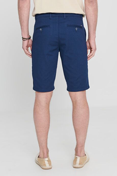 Slim Fit Slim Fit Cotton Side Pocket Dobby Navy Blue Shorts 4A0224200004LAC