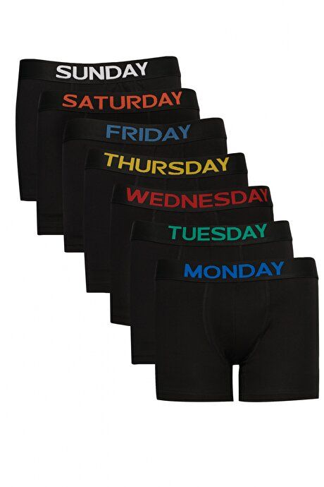 Cotton Stretchy Days of the Week Printed 7 Pcs Black Boxers 4A03212P7001SYH