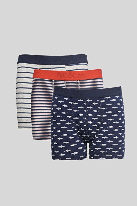 Patterned 3-Piece Navy-Grey Boxers 4A03231P3007LAG