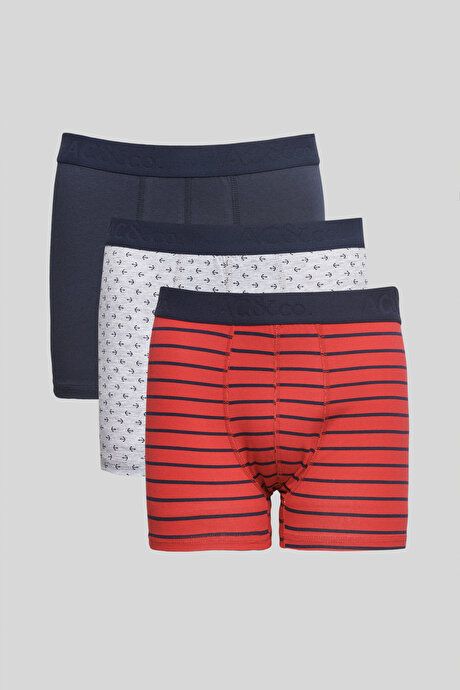 Patterned 3-Piece Navy Blue-Red Boxers 4A03231P3009LKM