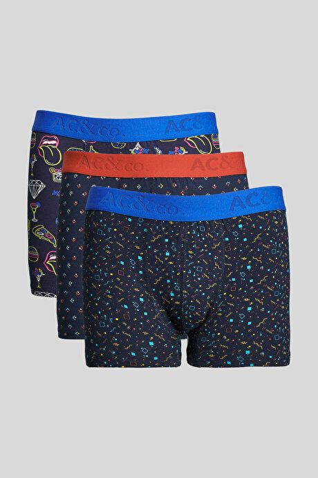 Patterned 3-Piece Navy Blue-Sax Boxers 4A03231P3012LSX