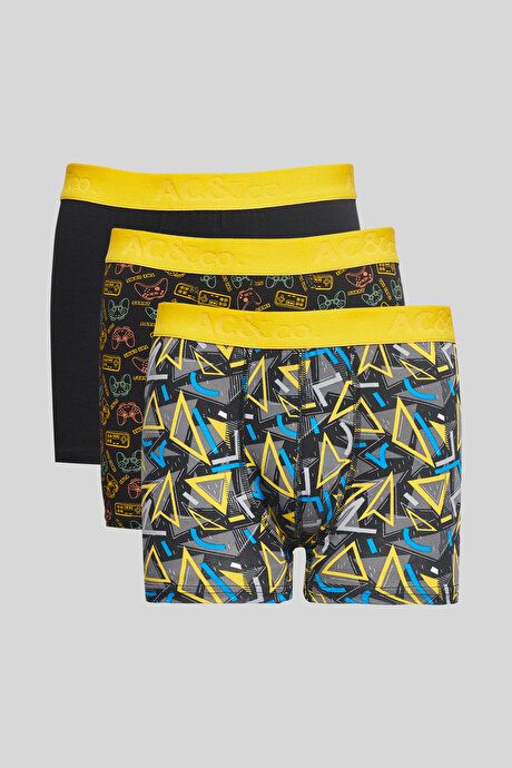 Patterned 3-Piece Black-Yellow Boxers 4A03231P3014SSR