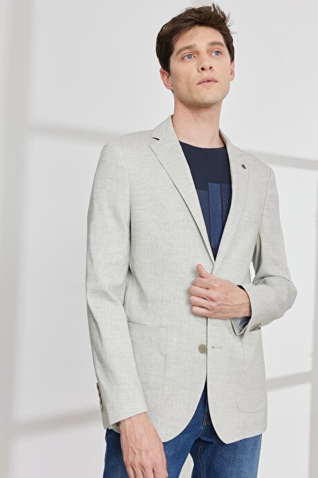 Linen Slim Fit Slim Fit Mono Collar Pocket Patterned Magic Gray Jacket 4A0423200029GRI