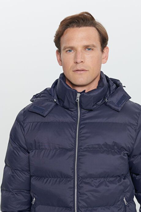 Standard Fit Regular Fit Hooded Navy Blue Coat 4A0824100018LAC