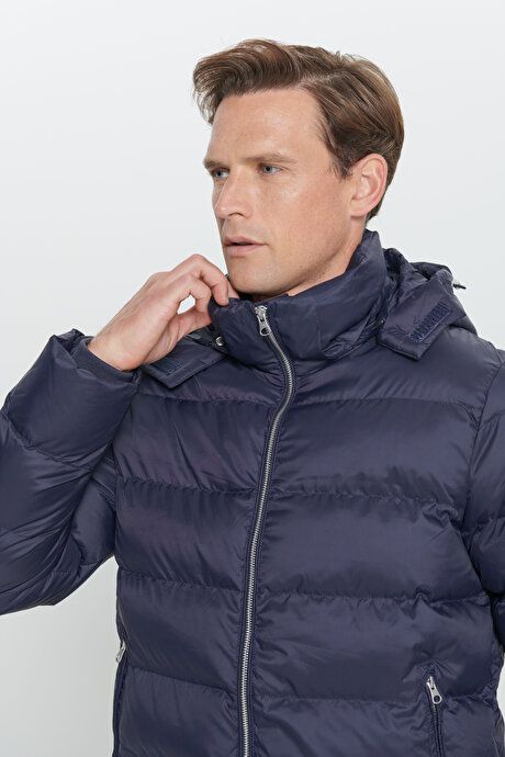 Standard Fit Regular Fit Hooded Navy Blue Coat 4A0824100018LAC