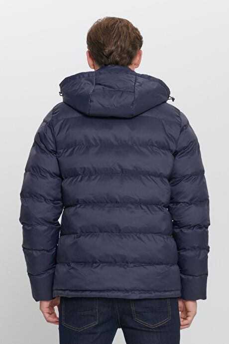 Standard Fit Regular Fit Hooded Navy Blue Coat 4A0824100018LAC