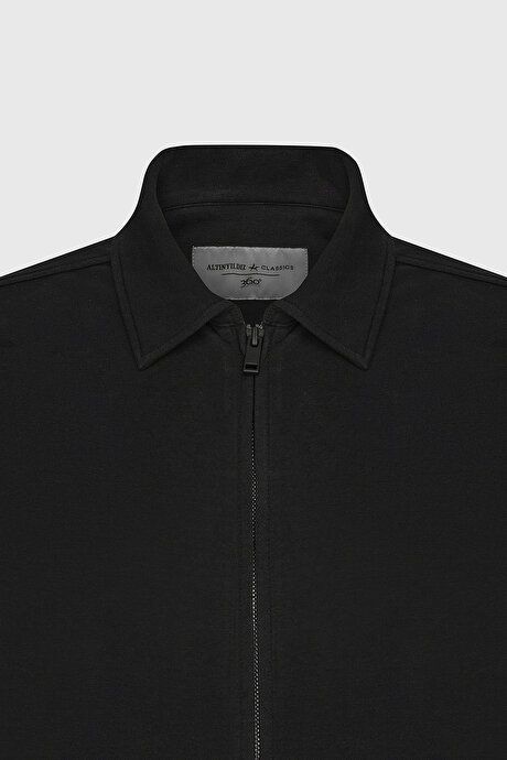 Standard Fit Regular Fit Shirt Collar Pocket Black Coat 4A0824200003SYH