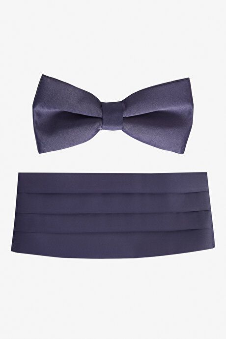 Patternless Navy Blue Bow Tie & Belt Set 4A1100000001LAC