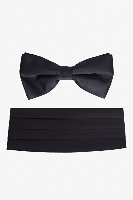 Patternless Black Bow Tie & Belt Set 4A1100000001SYH