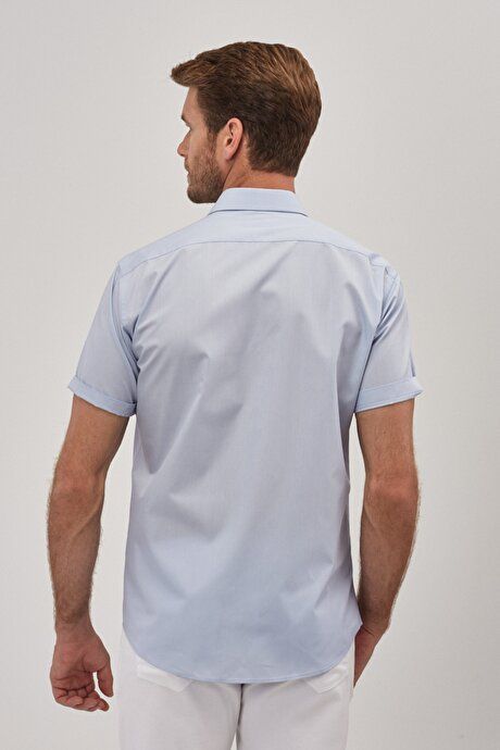 Comfort Fit Relaxed Fit Classic Collar Cotton Short Sleeve Basic Light Blue Shirt 4A2000000005amv