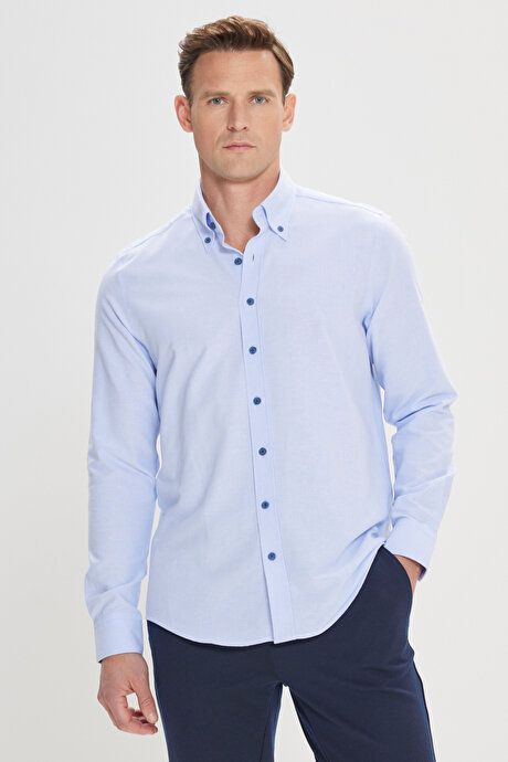 Slim Fit Slim Fit Button Down Collar Cotton Oxford Light Blue Shirt 4A2000000050amv