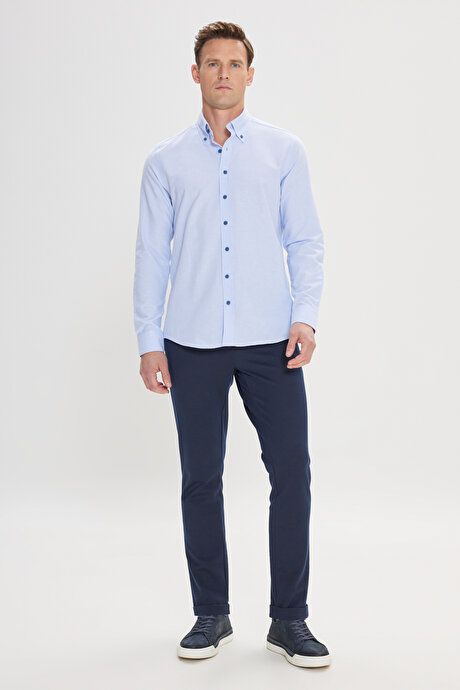 Slim Fit Slim Fit Button Down Collar Cotton Oxford Light Blue Shirt 4A2000000050amv