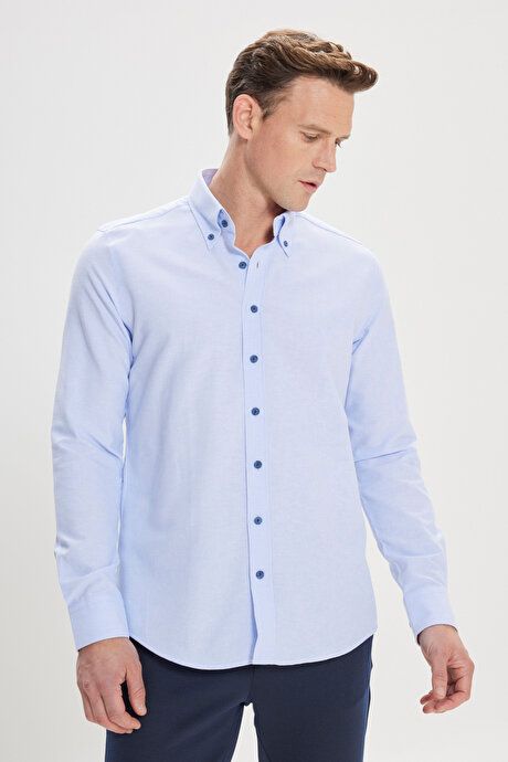 Slim Fit Slim Fit Button Down Collar Cotton Oxford Light Blue Shirt 4A2000000050amv