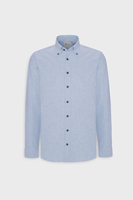 Slim Fit Slim Fit Button Down Collar Cotton Oxford Light Blue Shirt 4A2000000050amv