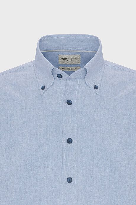 Slim Fit Slim Fit Button Down Collar Cotton Oxford Light Blue Shirt 4A2000000050amv