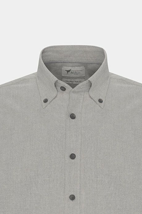 Slim Fit Slim Fit Button-down Collar Cotton Oxford Khaki Shirt 4A2000000000050HAK