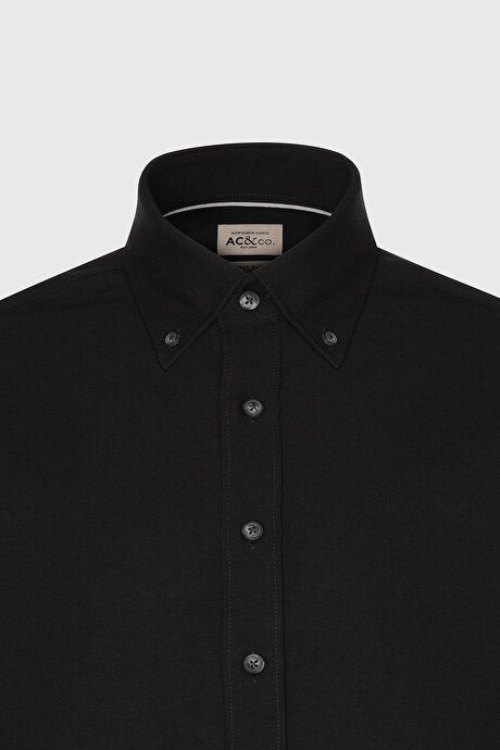 Slim Fit Slim Fit Button-down Collar Cotton Oxford Black Shirt 4A2000000050SYH