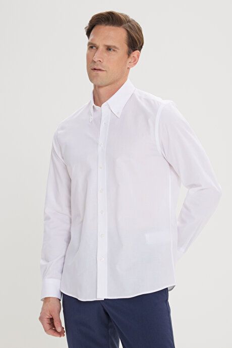 Slim Fit Slim Fit 100% Cotton Button-down Collar Oxford White Shirt 4A2000000051BYZ