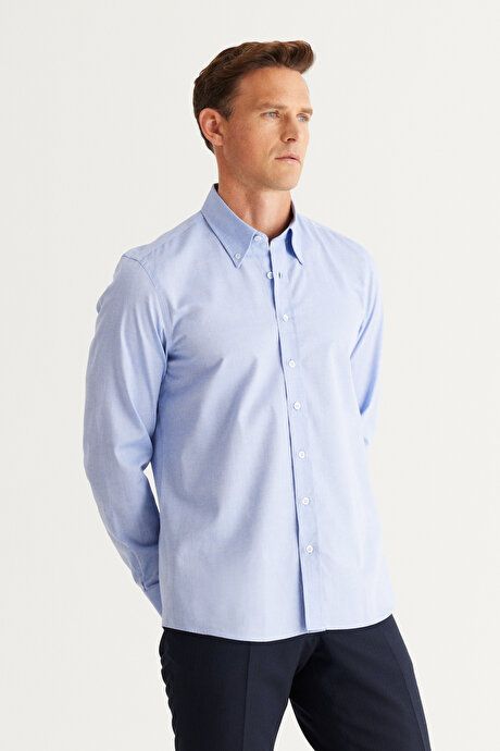 Slim Fit Slim Fit 100% Cotton Button-down Collar Oxford Blue Shirt 4A2000000051MAV