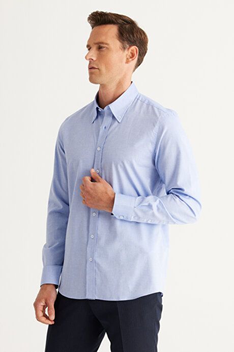 Slim Fit Slim Fit 100% Cotton Button-down Collar Oxford Blue Shirt 4A2000000051MAV