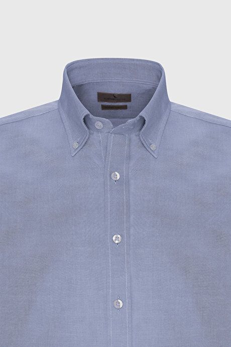 Slim Fit Slim Fit 100% Cotton Button-down Collar Oxford Blue Shirt 4A2000000051MAV