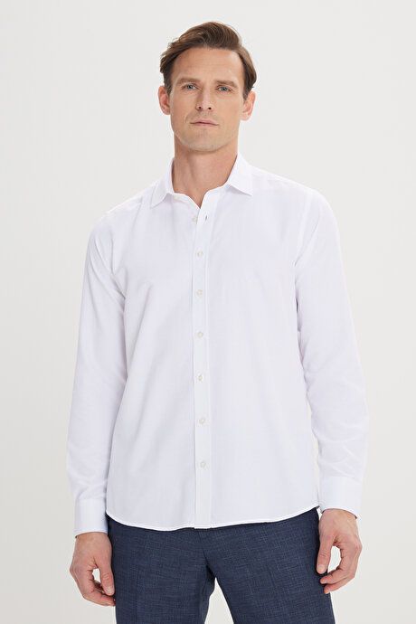 Easy Ironable Cotton Slim Fit Slim Fit Slim Fit Classic Collar Dobby White Shirt 4A2000000060BYZ