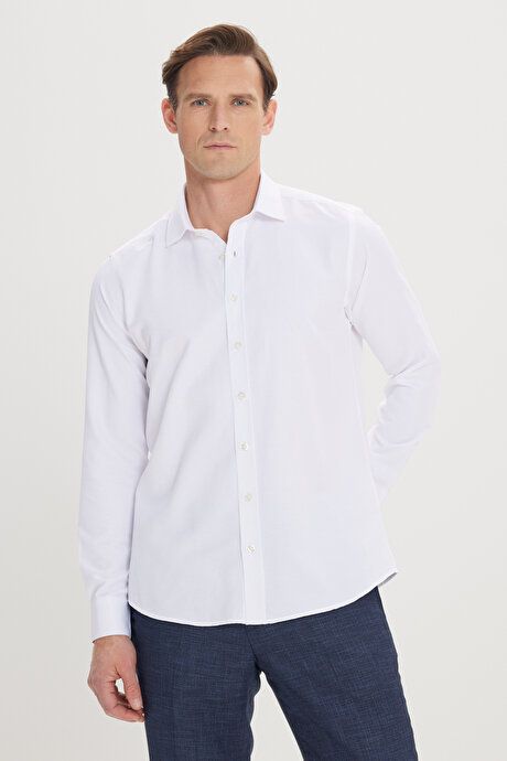 Easy Ironable Cotton Slim Fit Slim Fit Slim Fit Classic Collar Dobby White Shirt 4A2000000060BYZ